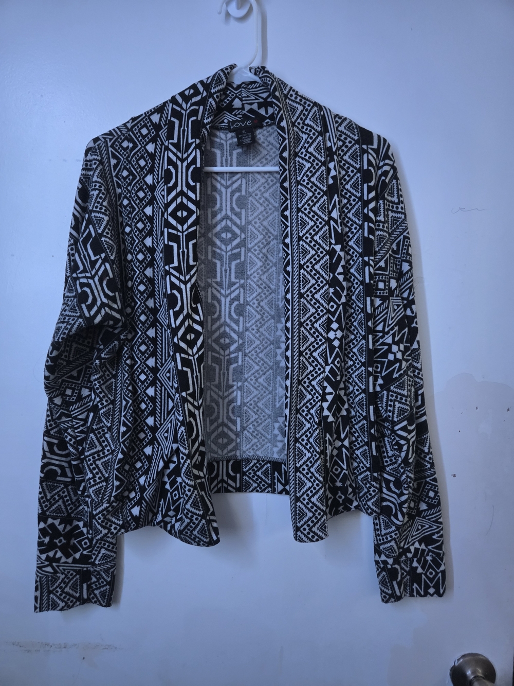 Love Patterned Open Front Cardigan - Black & White